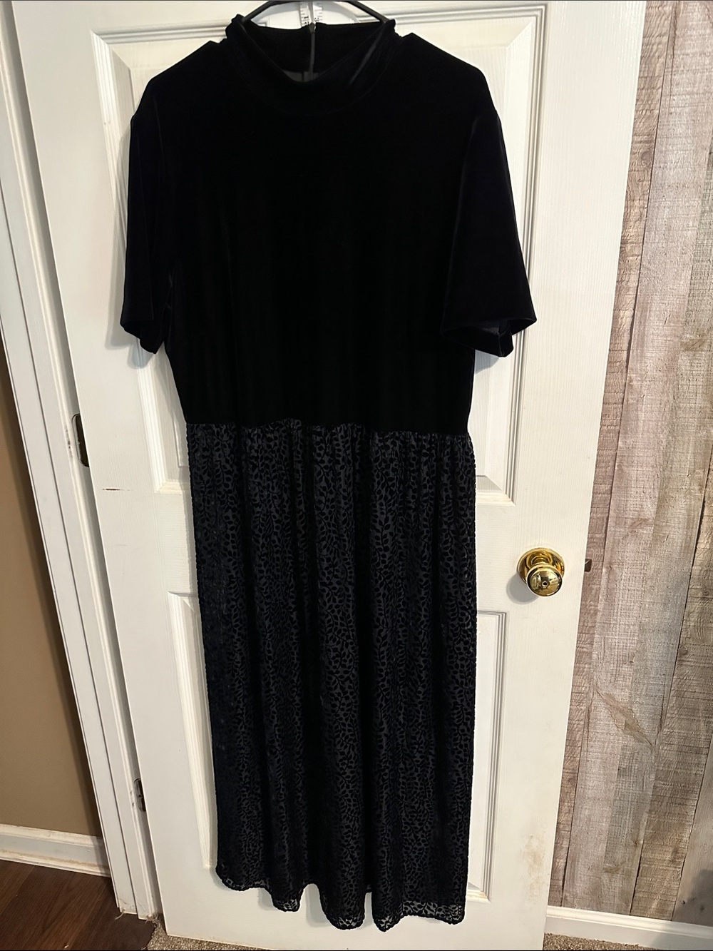 Black Velvet Midi Dress with Textured Skirt